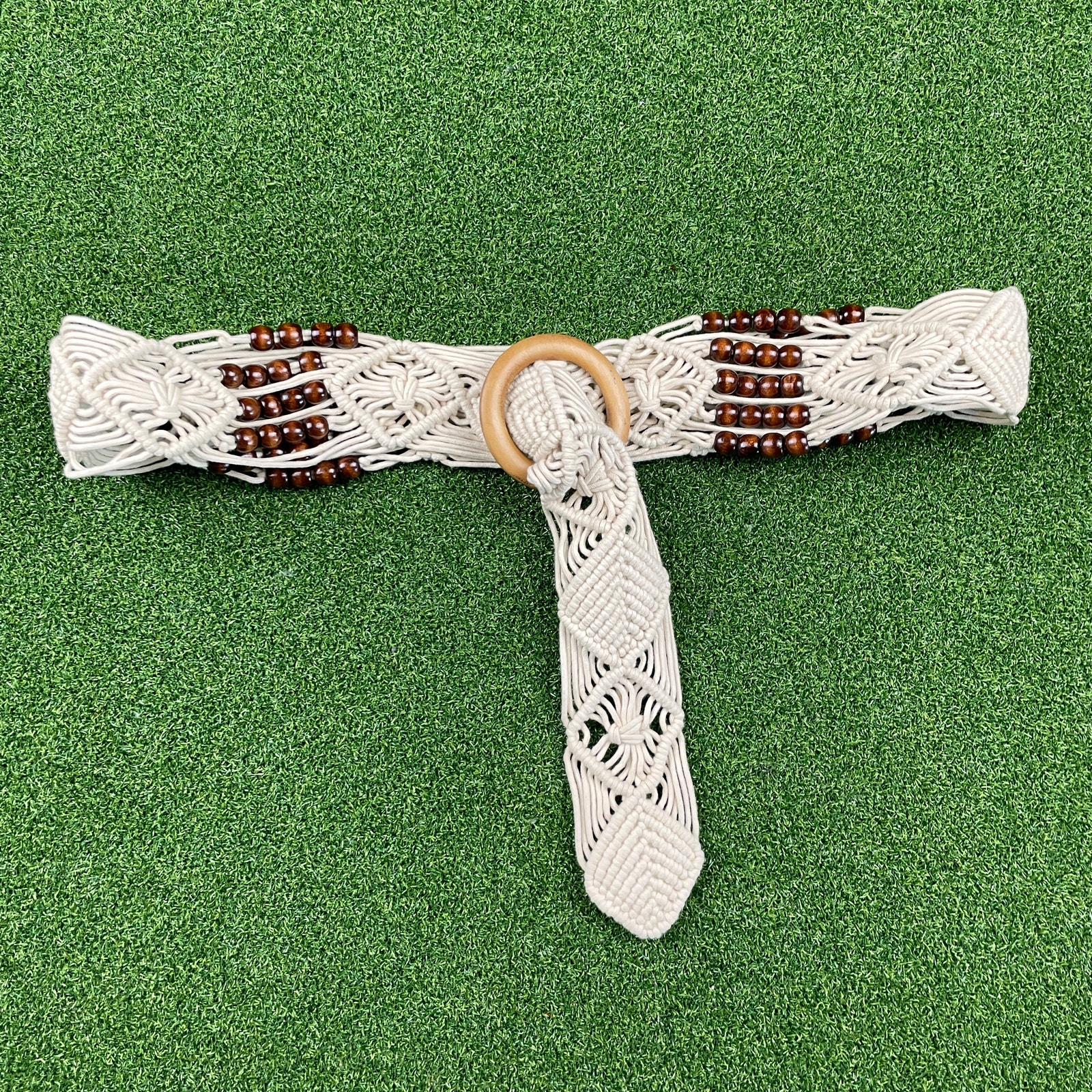 Vintage Retro Braided Decorative Bohemian Wooden Ring Waist Belt